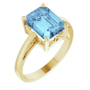 14K Yellow Natural Aquamarine Scroll SettingÂ® Ring