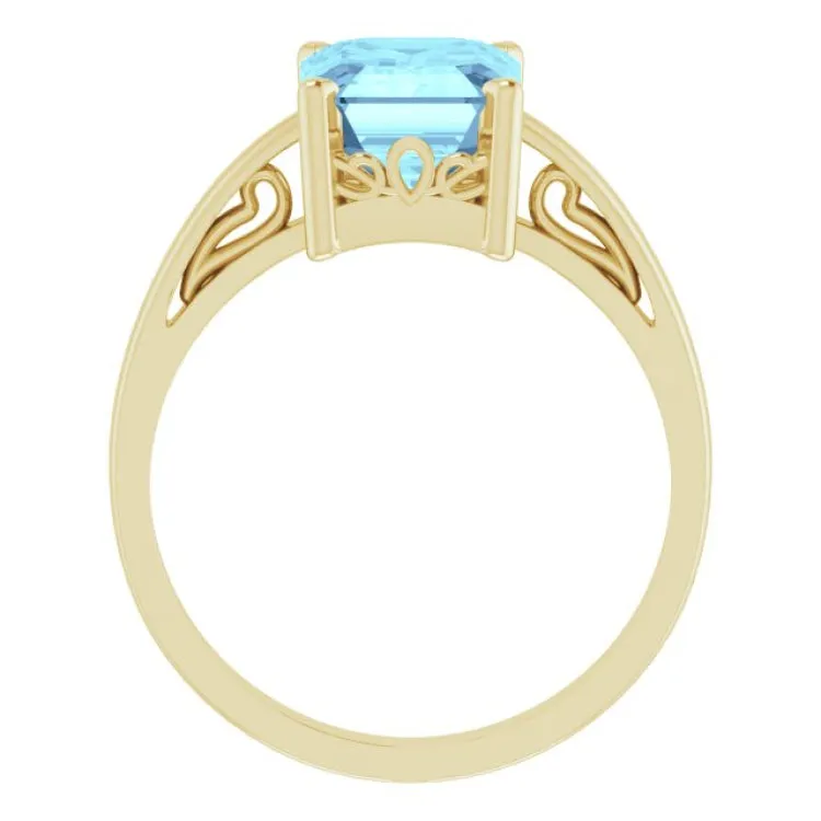 14K Yellow Natural Aquamarine Scroll SettingÂ® Ring