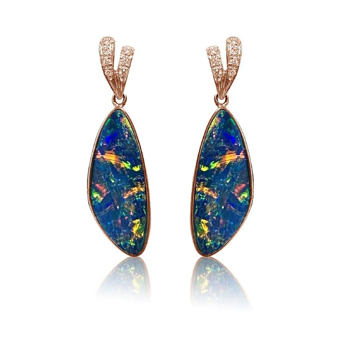 14kt Rose Gold Opal and Diamond earrrings