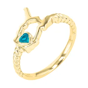 14Kt Yellow Gold & Aquamarine 1/10Ctw Ring