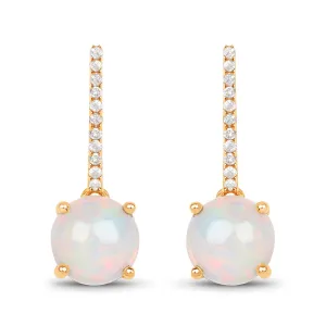 14KY Solid Opal & Diamond Dangle Earrings
