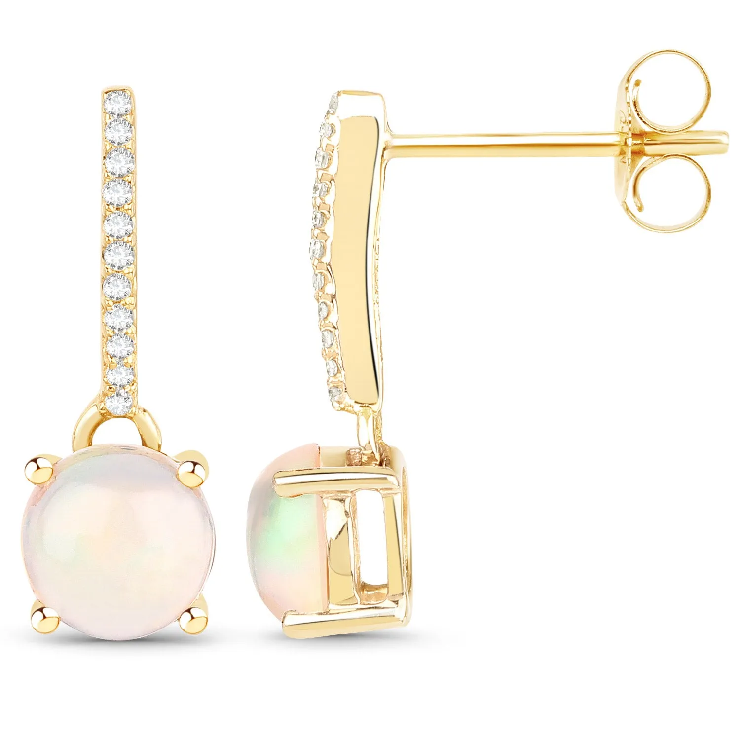 14KY Solid Opal & Diamond Dangle Earrings