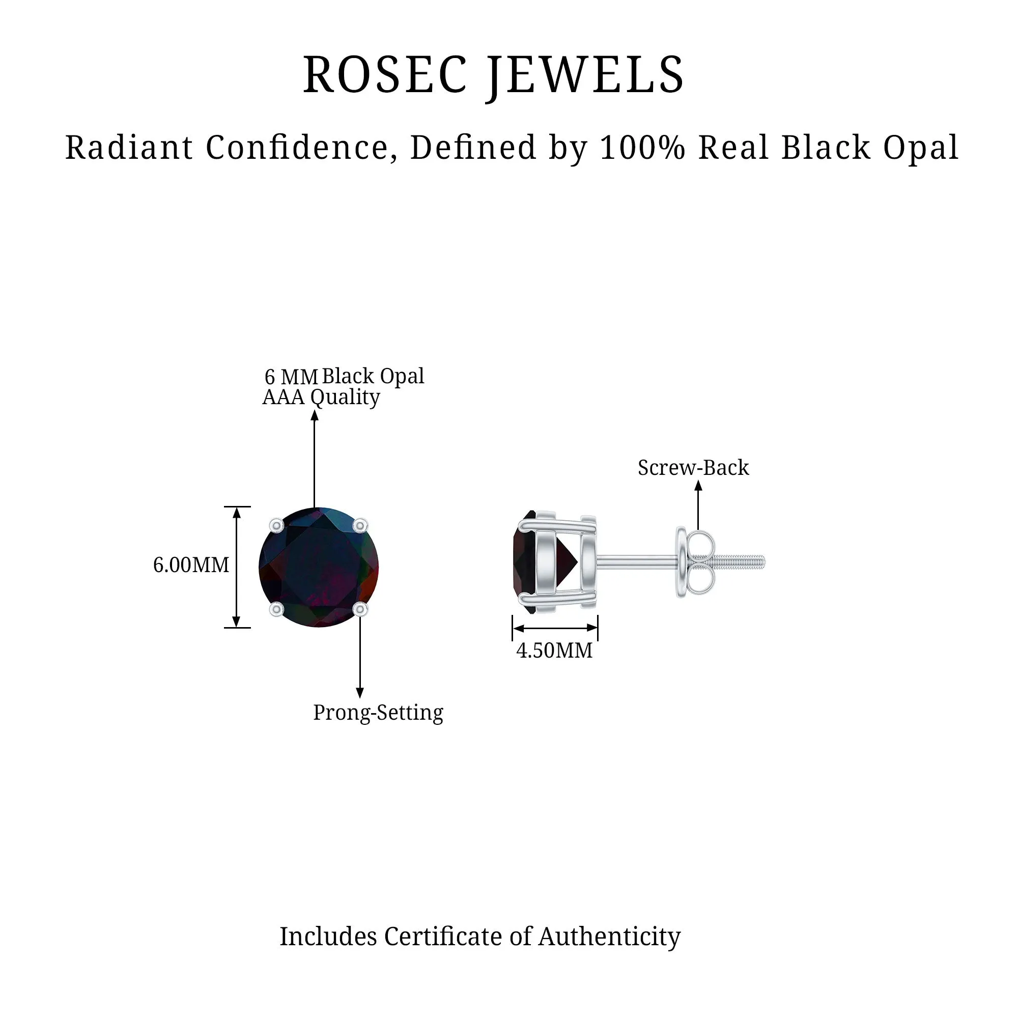 1.50 CT Black Opal Solitaire Stud Earrings