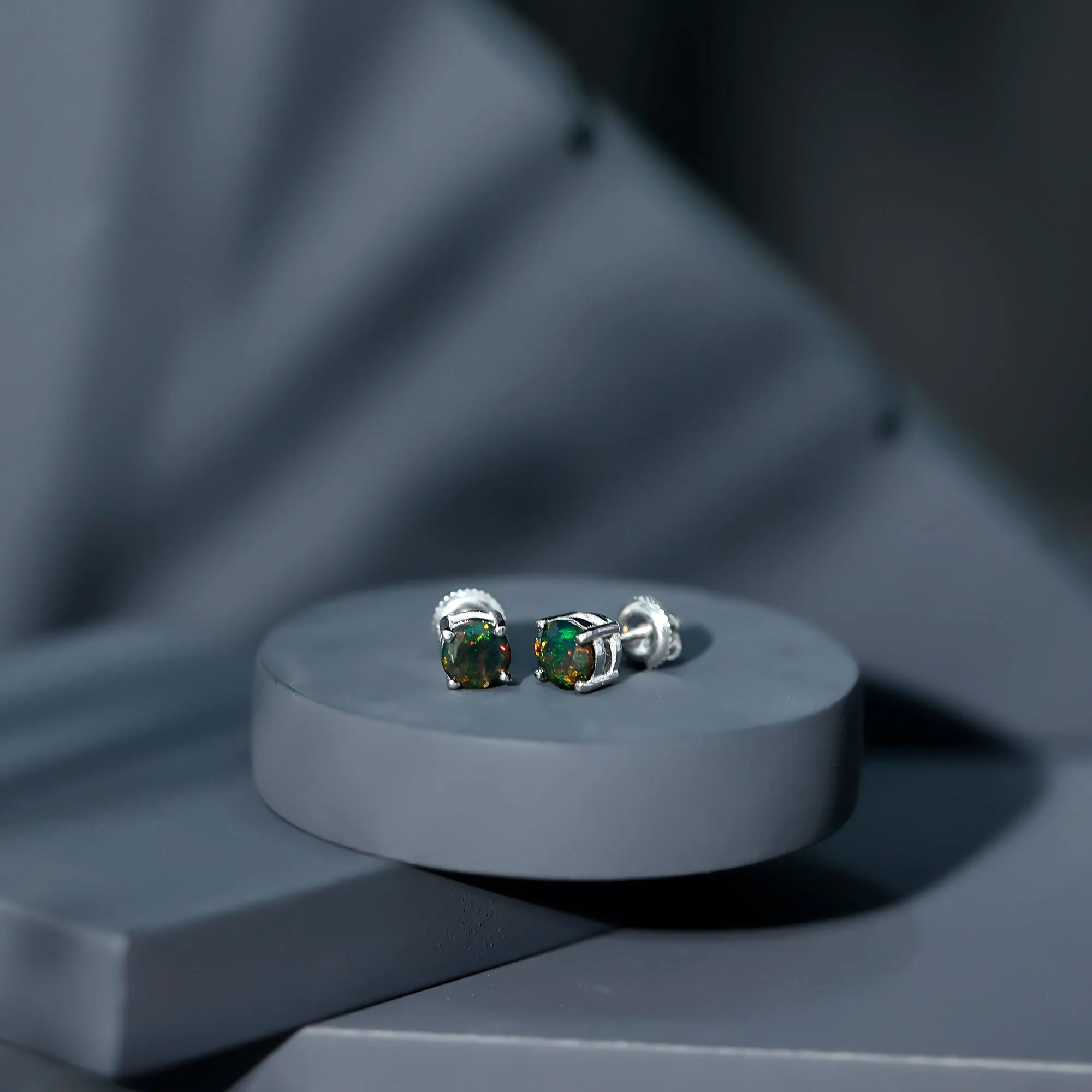 1.50 CT Black Opal Solitaire Stud Earrings