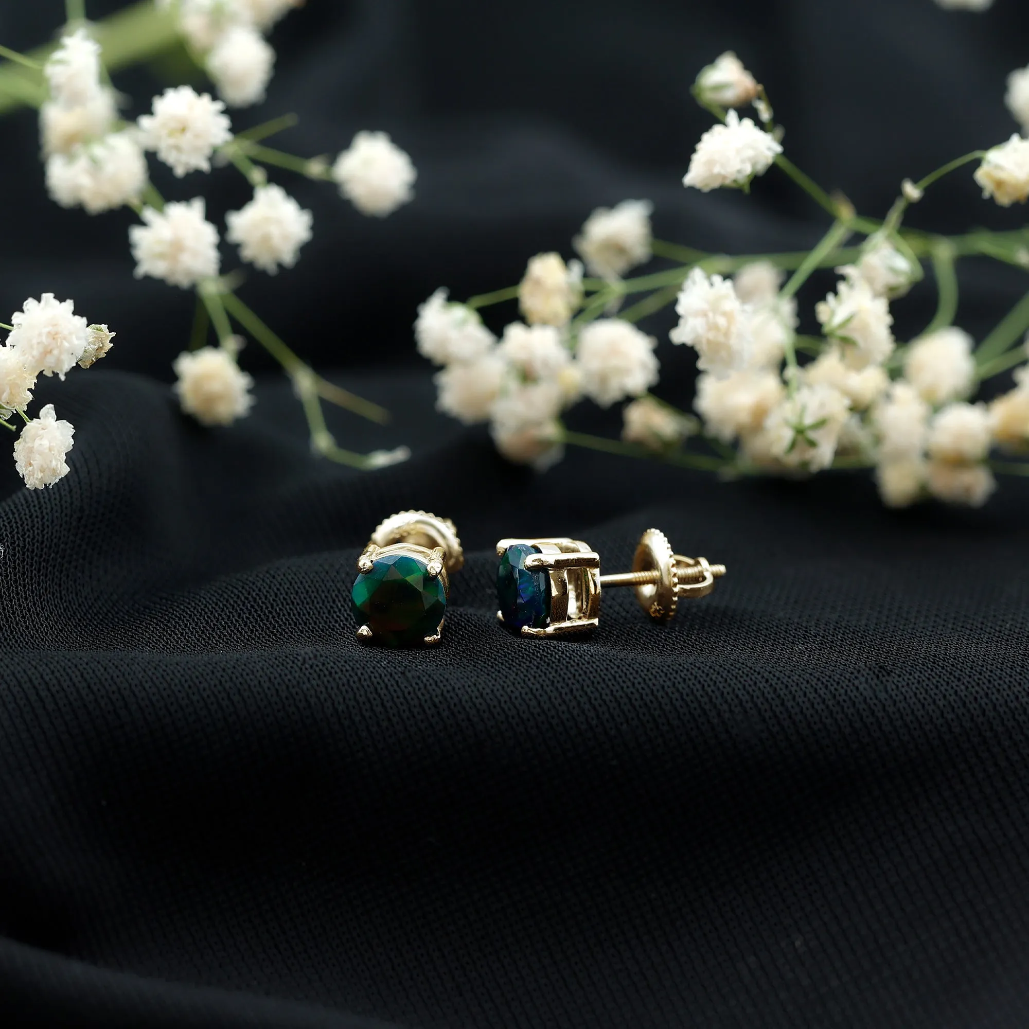 1.50 CT Black Opal Solitaire Stud Earrings