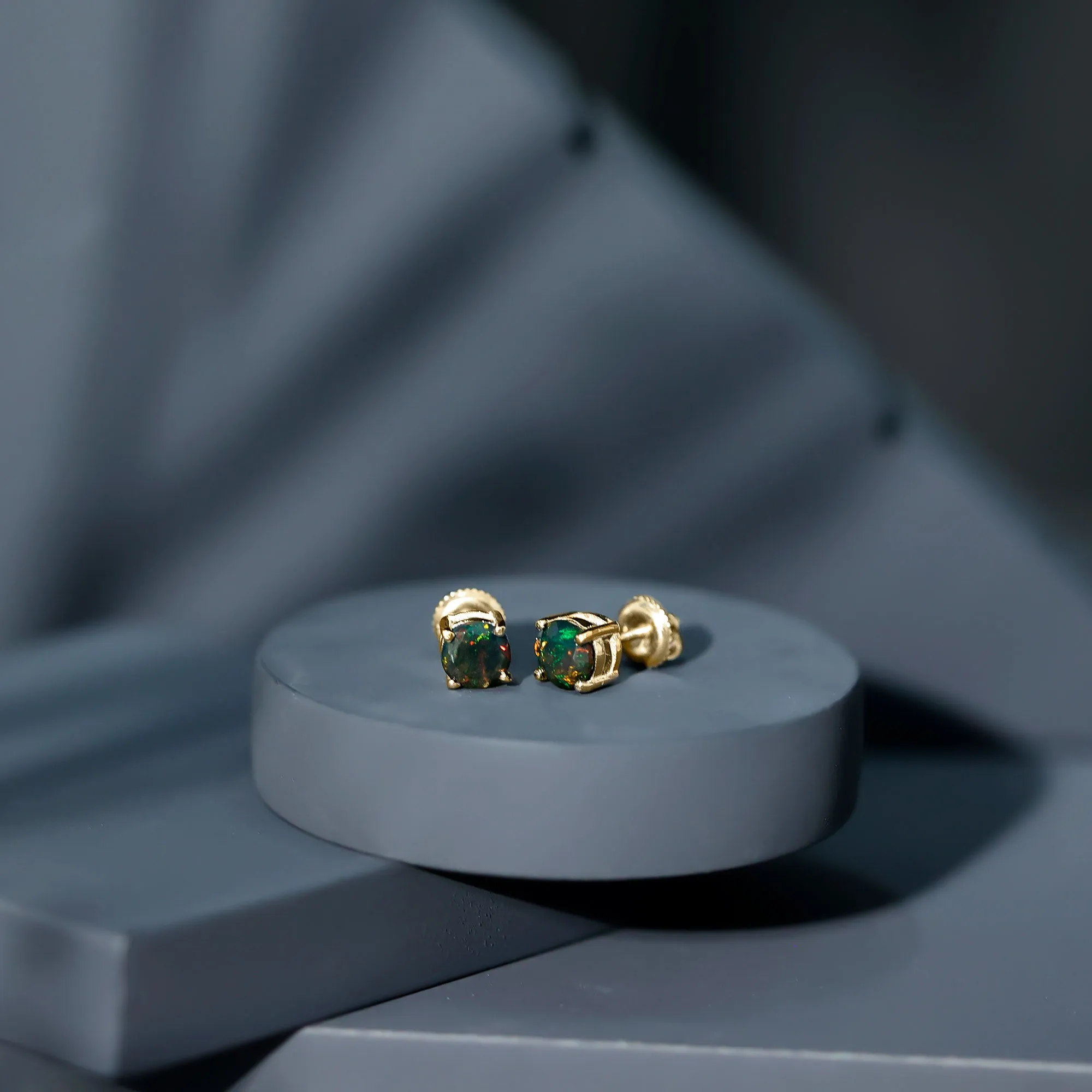1.50 CT Black Opal Solitaire Stud Earrings