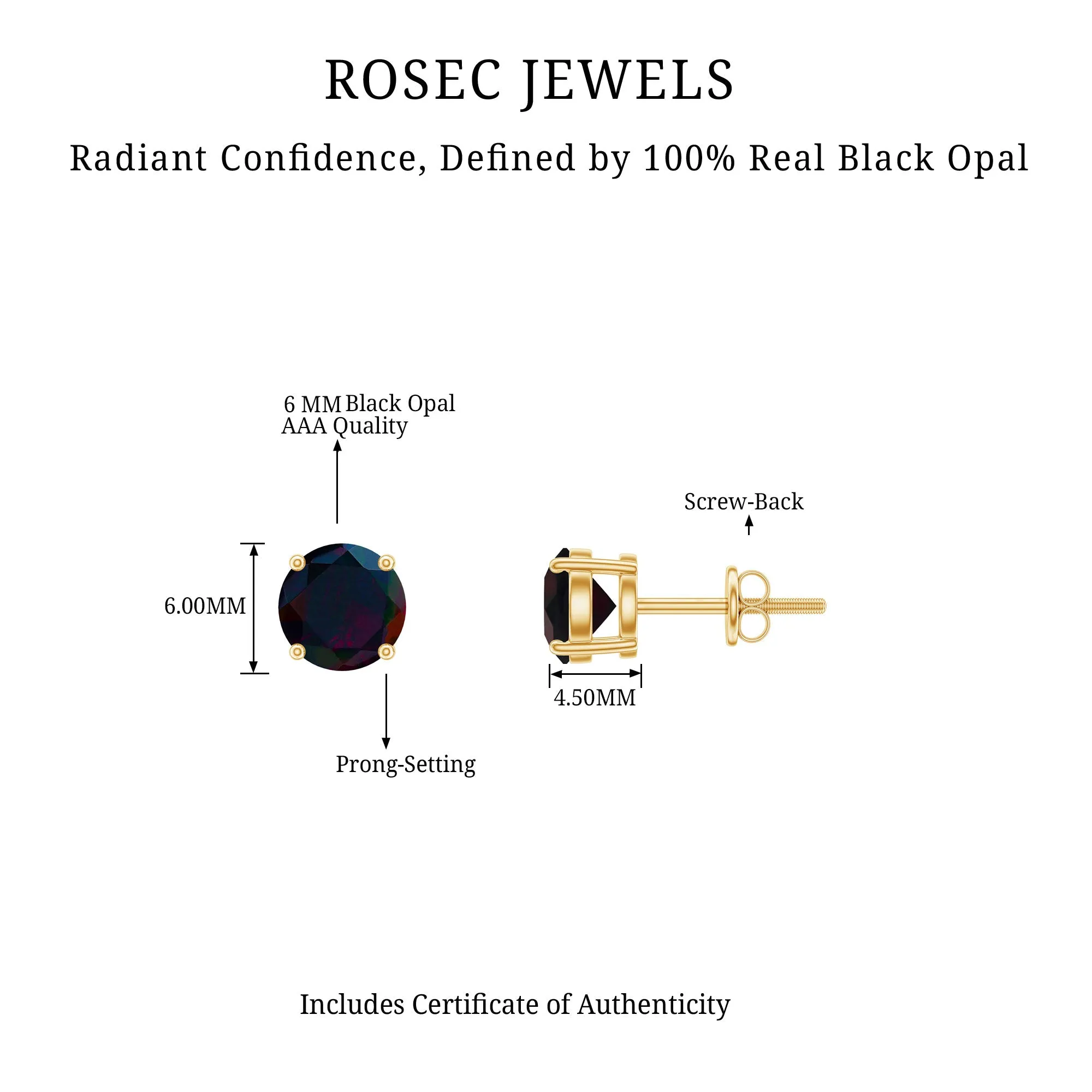 1.50 CT Black Opal Solitaire Stud Earrings