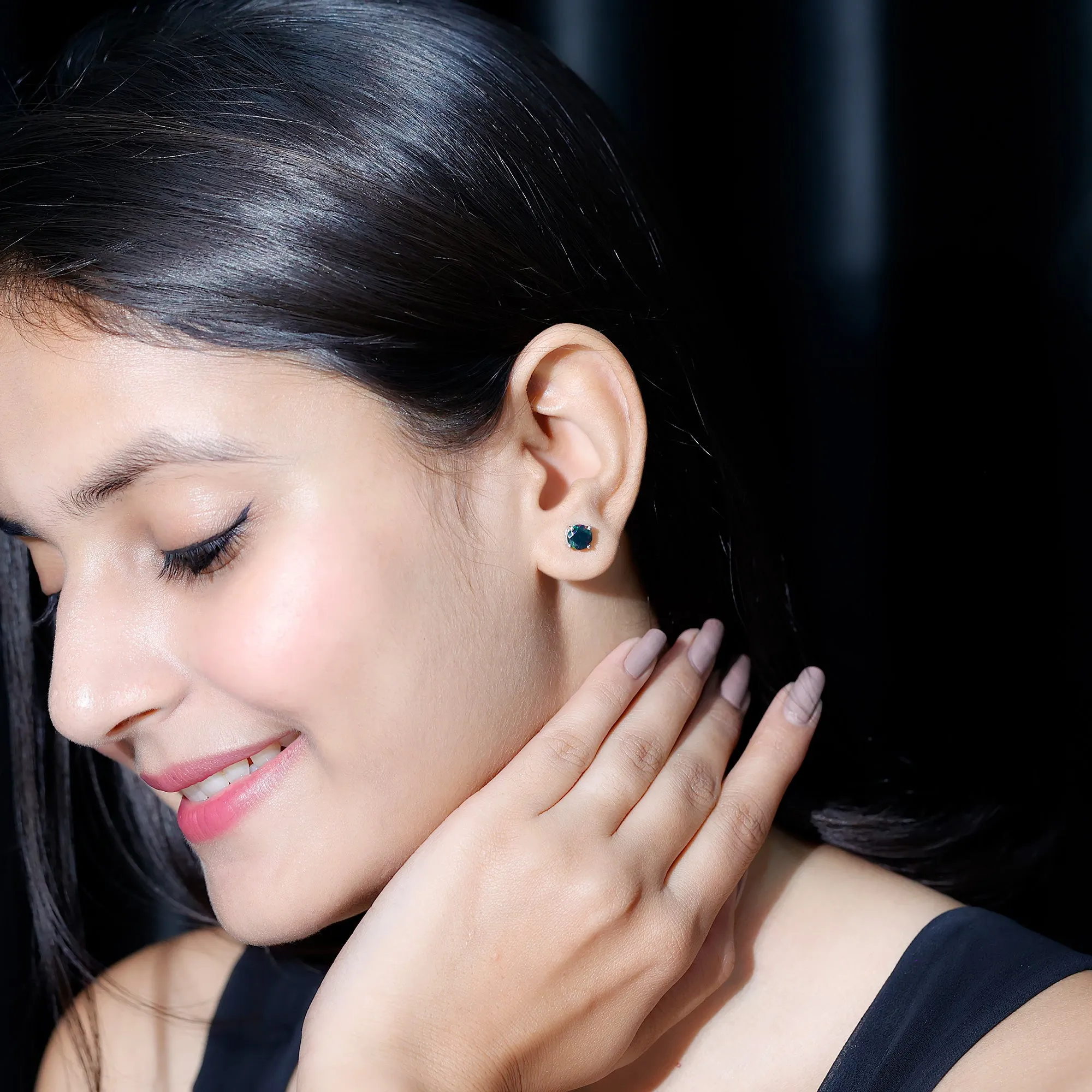 1.50 CT Black Opal Solitaire Stud Earrings