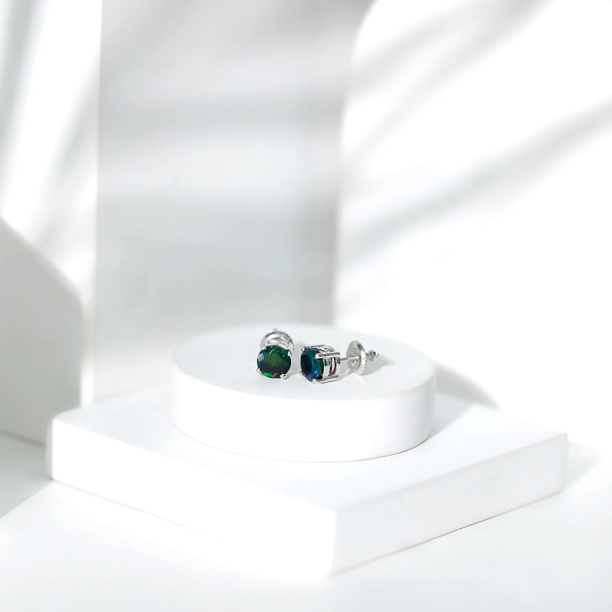 1.50 CT Black Opal Solitaire Stud Earrings