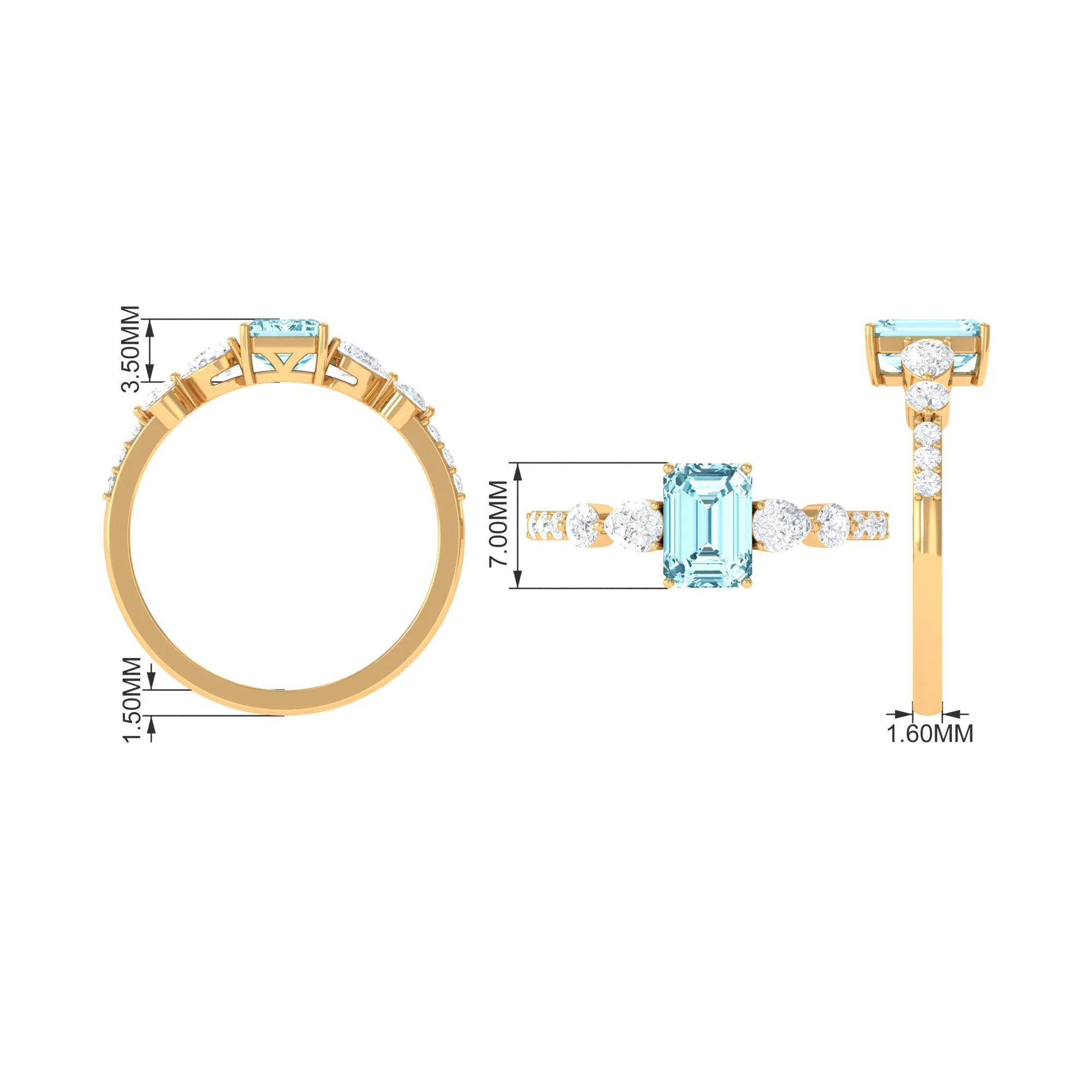 1.75 CT Solitaire Aquamarine Engagement Ring with Moissanite