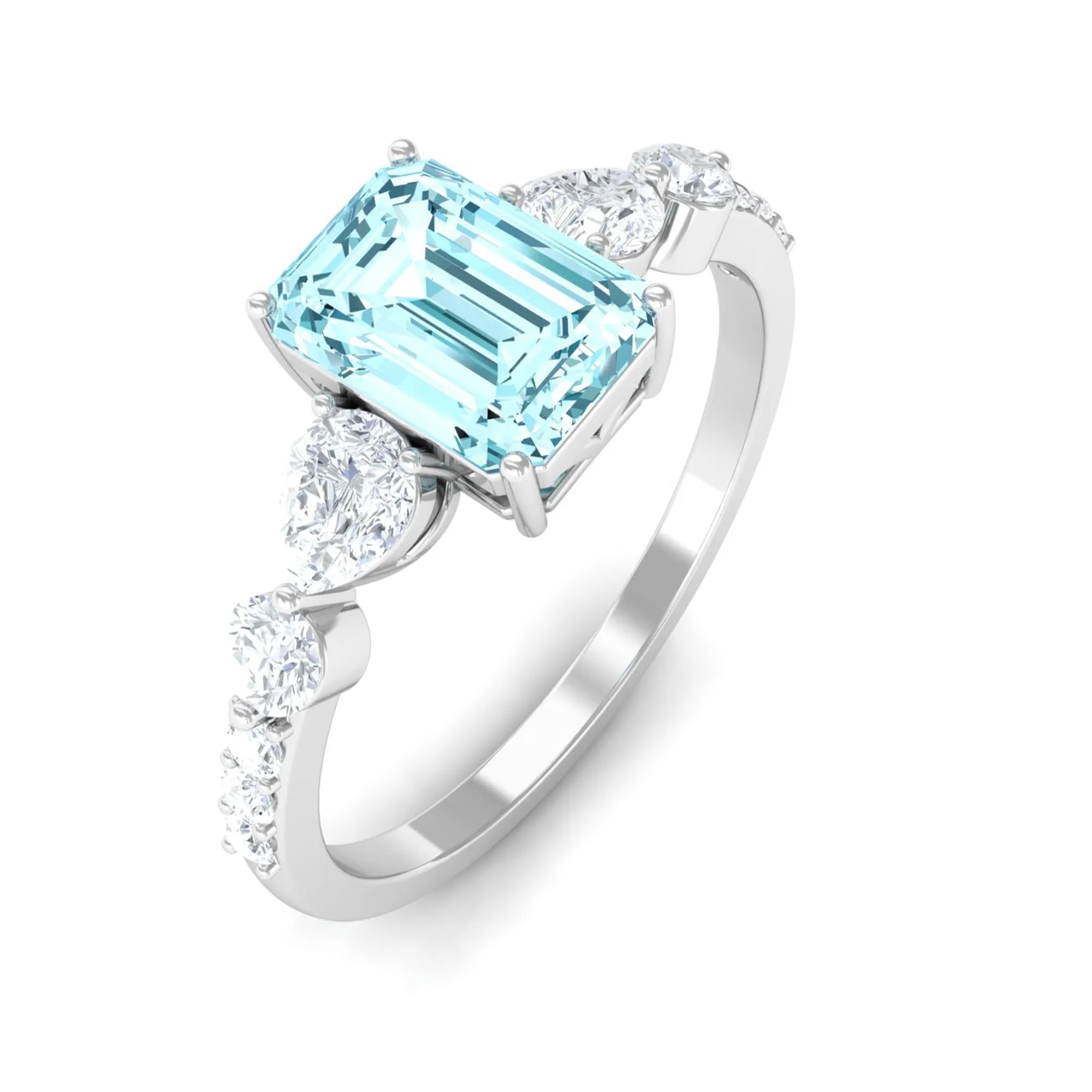 1.75 CT Solitaire Aquamarine Engagement Ring with Moissanite
