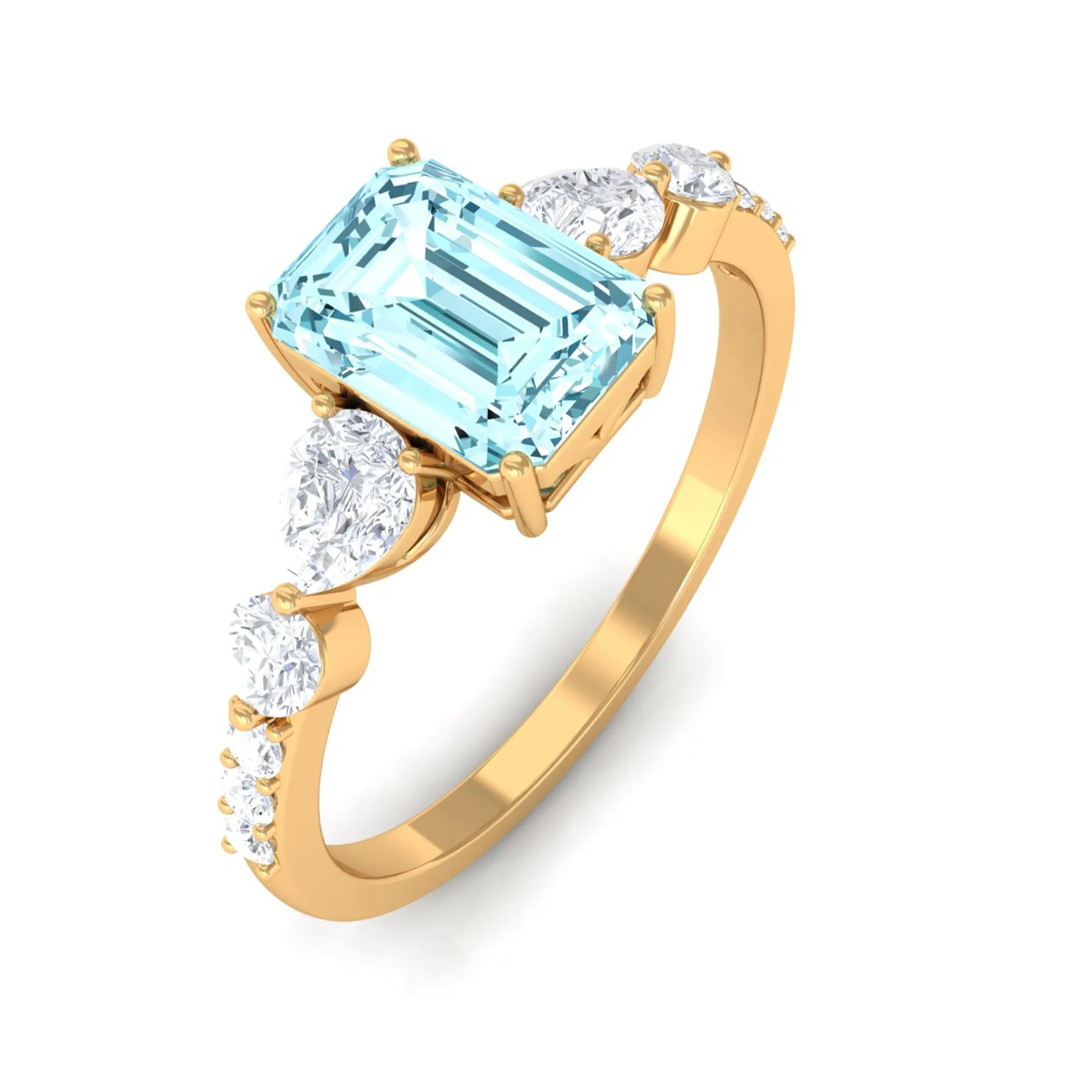 1.75 CT Solitaire Aquamarine Engagement Ring with Moissanite