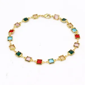 18K Gold Filled High Polish Finsh Gold and Multi Color Dark Square Crystal Anklet