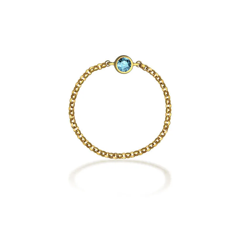 18k Gold March Birthstone Aquamarine Chain Ring