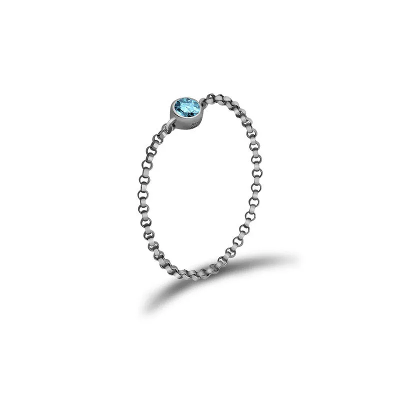 18k Gold March Birthstone Aquamarine Chain Ring
