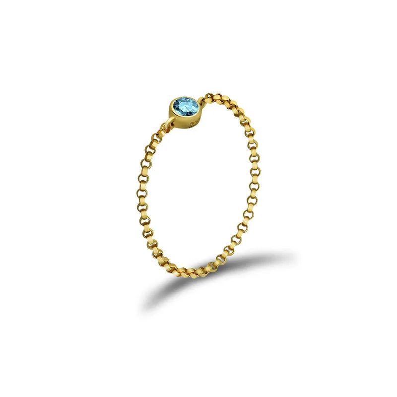 18k Gold March Birthstone Aquamarine Chain Ring