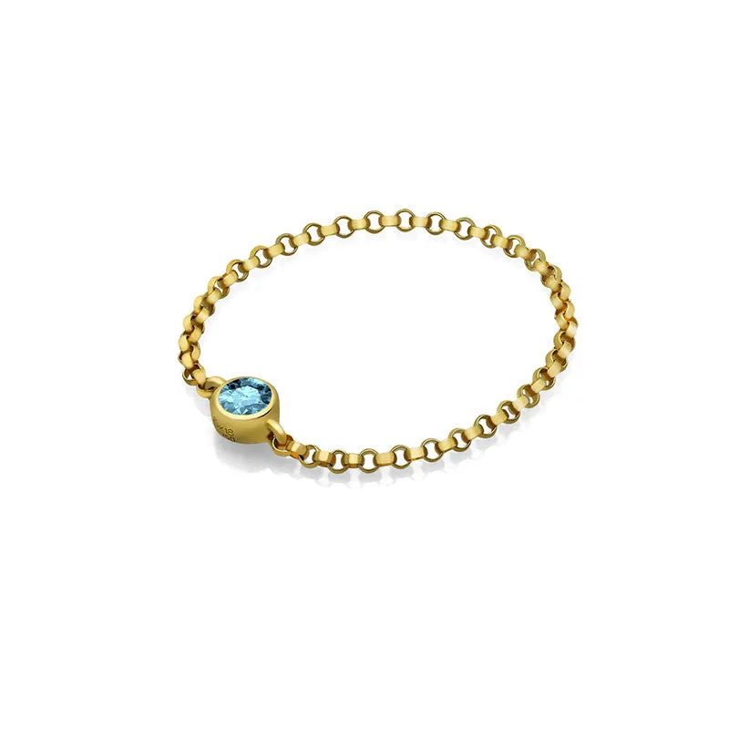 18k Gold March Birthstone Aquamarine Chain Ring