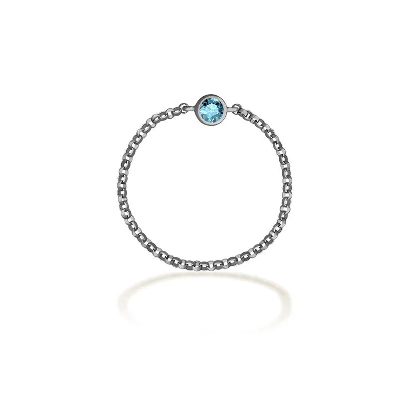 18k Gold March Birthstone Aquamarine Chain Ring
