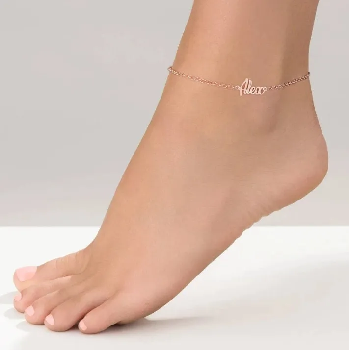 18K Gold Plated Custom Anklet - Name Anklet - Name Ankle Bracelet - Personalized Anklet - Nameplate Anklet Gift for Her Birthday