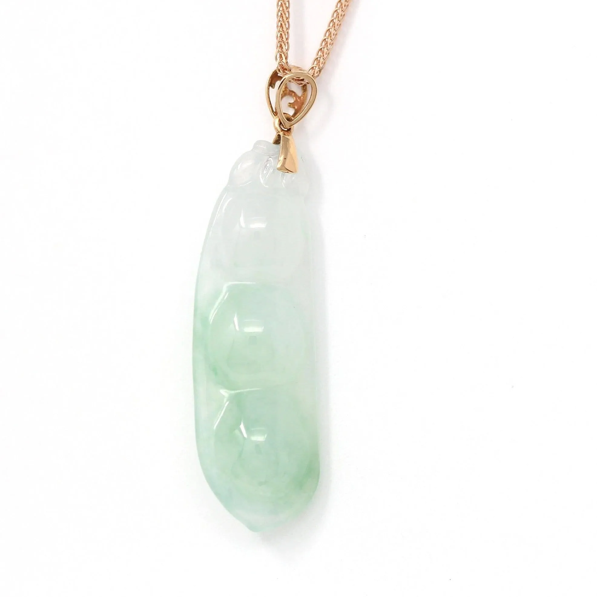 18K Rose Gold Genuine Burmese Ice Green Pea Jadeite Necklace