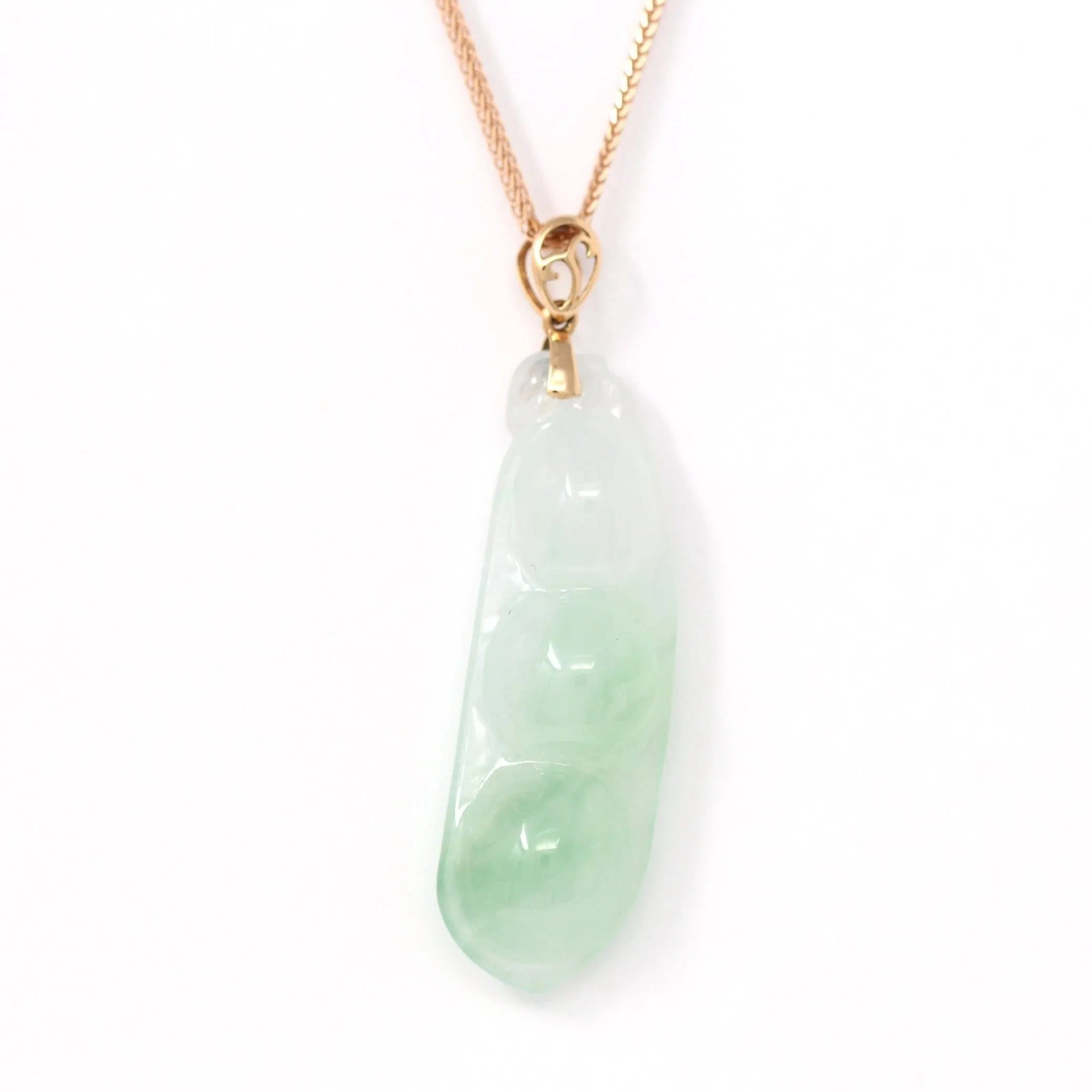 18K Rose Gold Genuine Burmese Ice Green Pea Jadeite Necklace