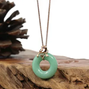 18k Rose Gold Genuine Burmese Jadeite Lucky Kou Kou Birdie Pendant Necklace
