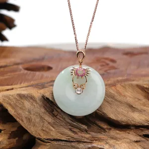 18k Rose Gold Genuine Jade Jadeite Constellation Horoscope (Cancer) Necklace Pendant with Ruby