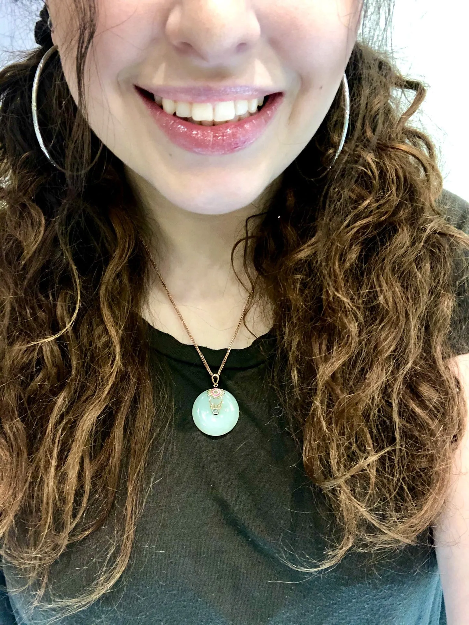 18k Rose Gold Genuine Jade Jadeite Constellation Horoscope (Cancer) Necklace Pendant with Ruby