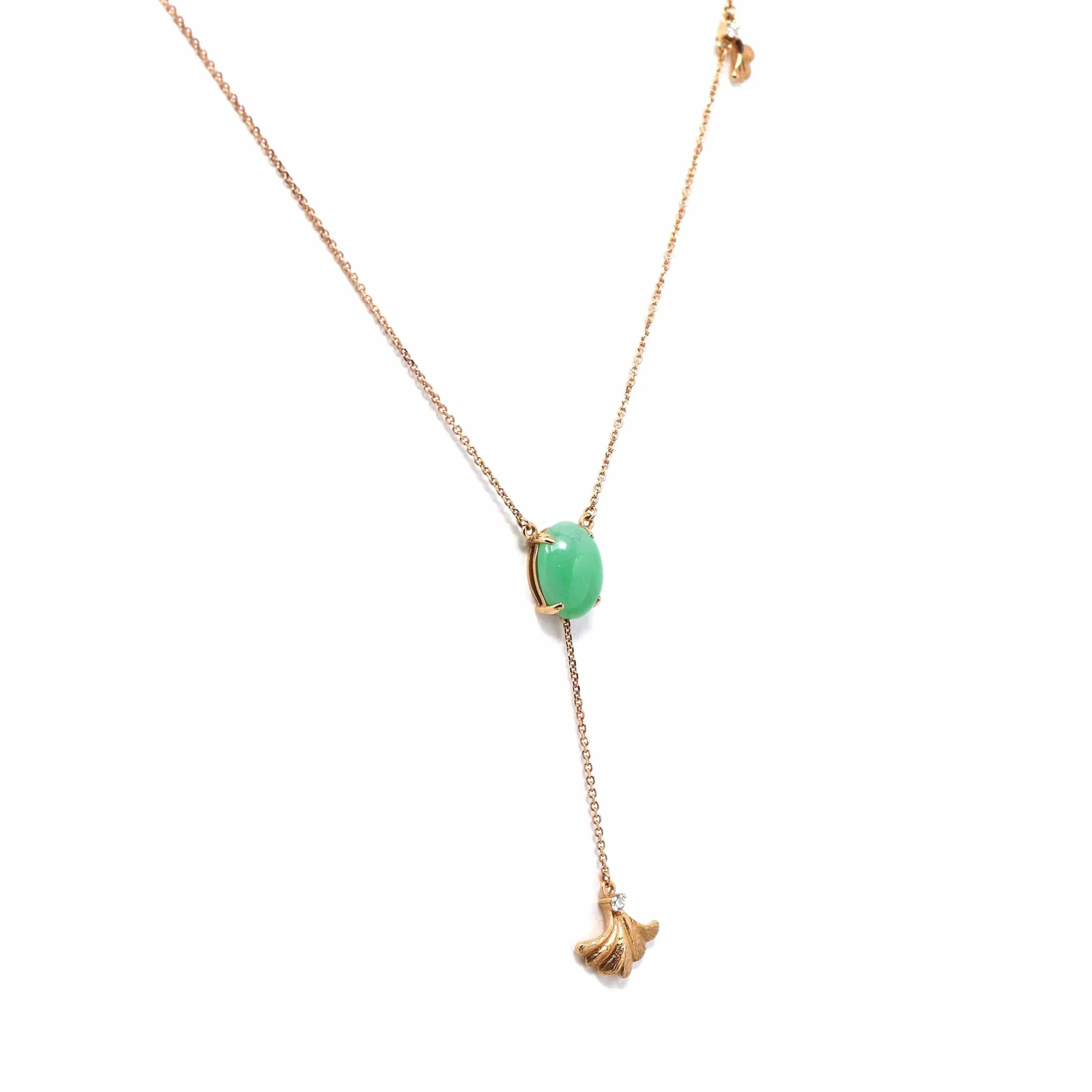 18k Rose Gold Jadeite Jade Ginkgo Leaf Pendant Necklace with Diamond