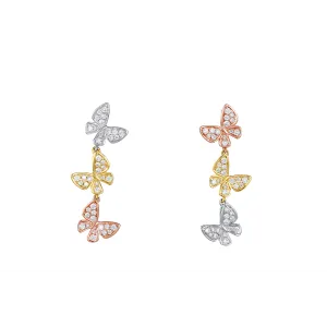 18K Tri Gold Diamond Butterfly Dangle Earrings