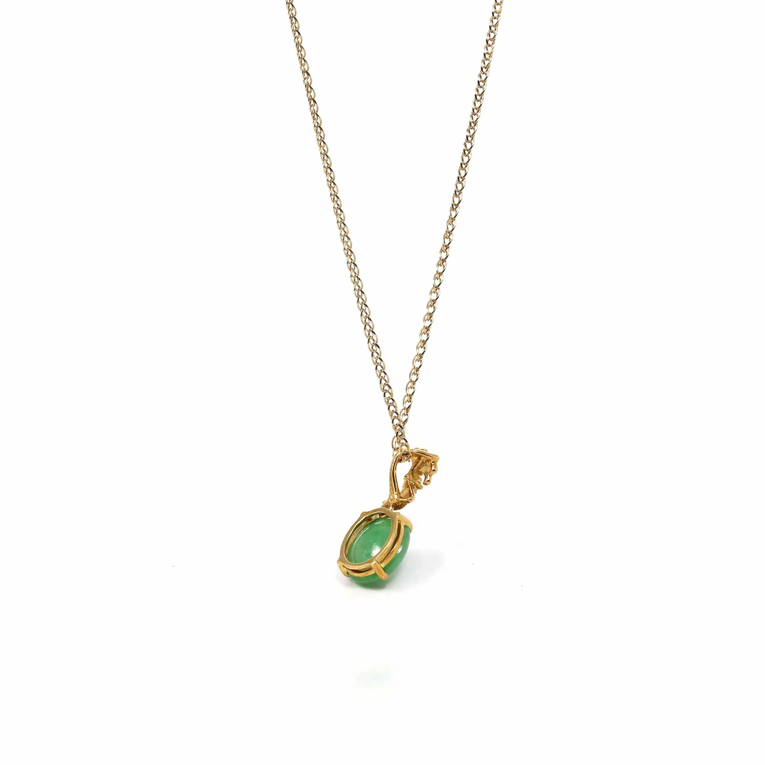 18k Yellow Gold Jadeite Jade Ginkgo Leaf Pendant Necklace with Diamond