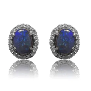 18kt White Gold Black Opal and diamond earrings