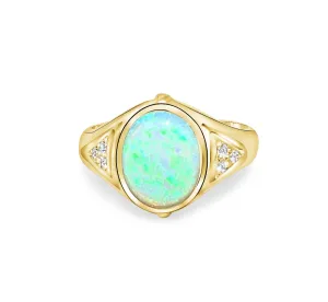 18kt Yellow Gold Green Dark Opal and Diamond