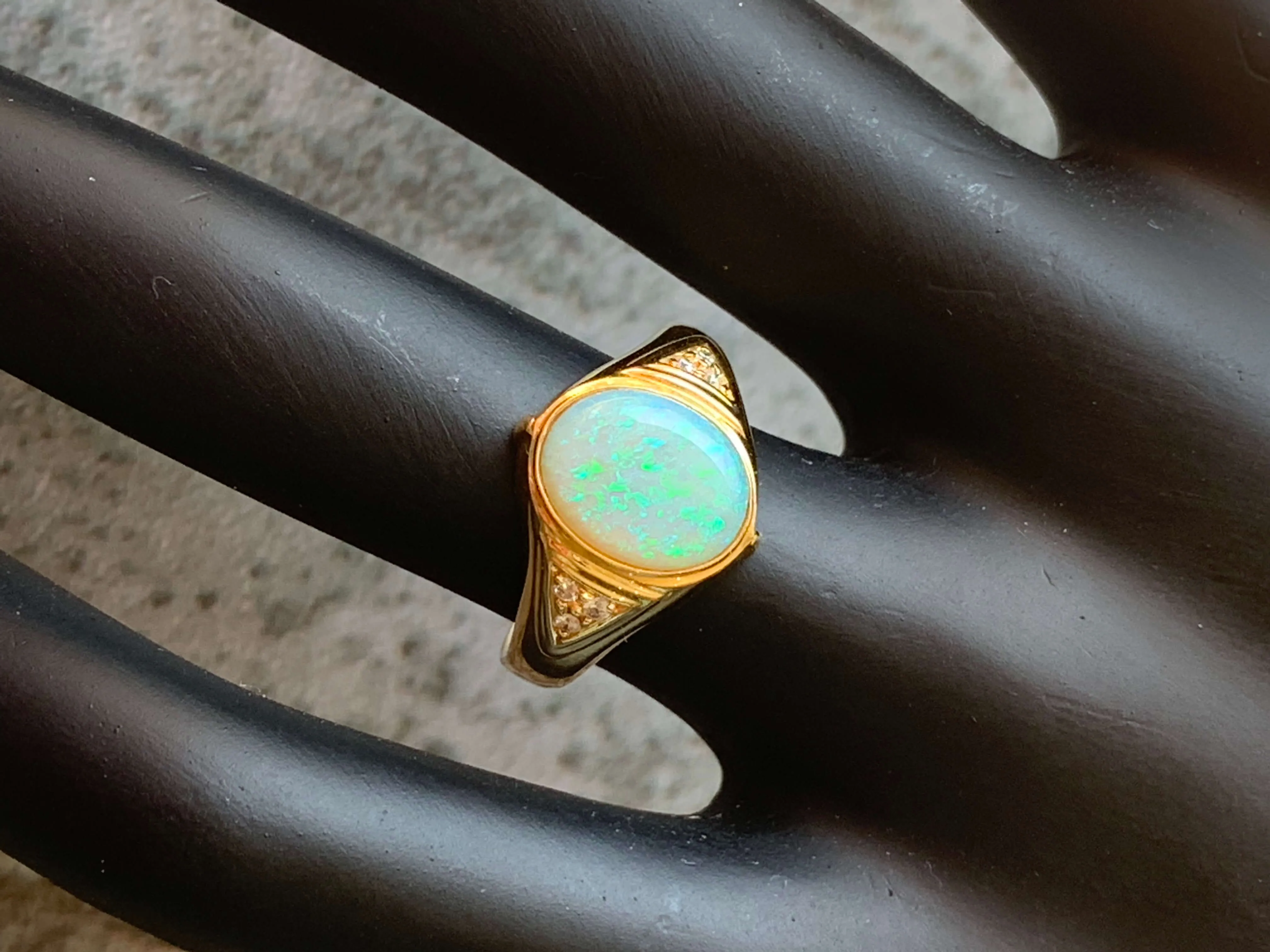 18kt Yellow Gold Green Dark Opal and Diamond