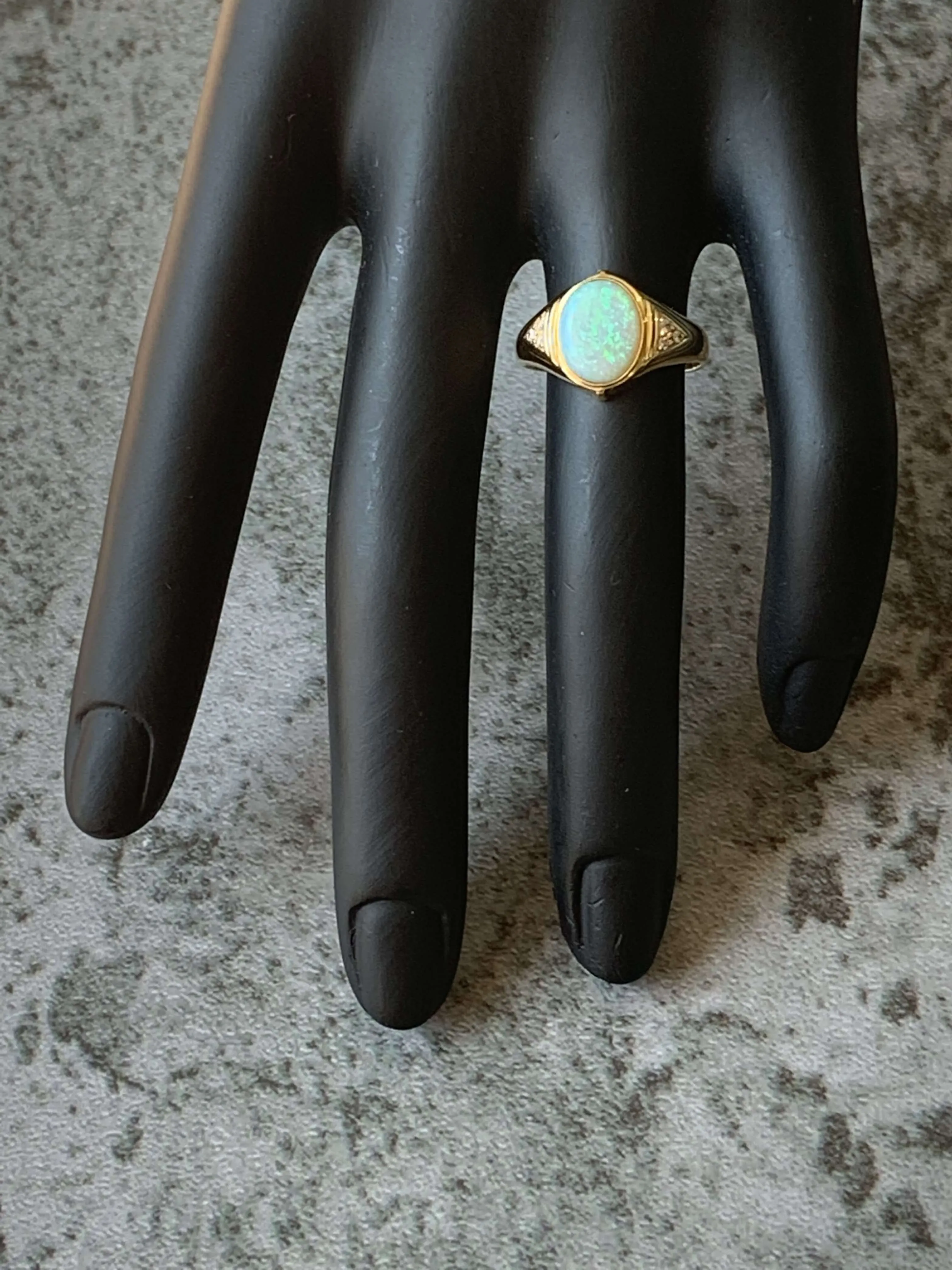 18kt Yellow Gold Green Dark Opal and Diamond