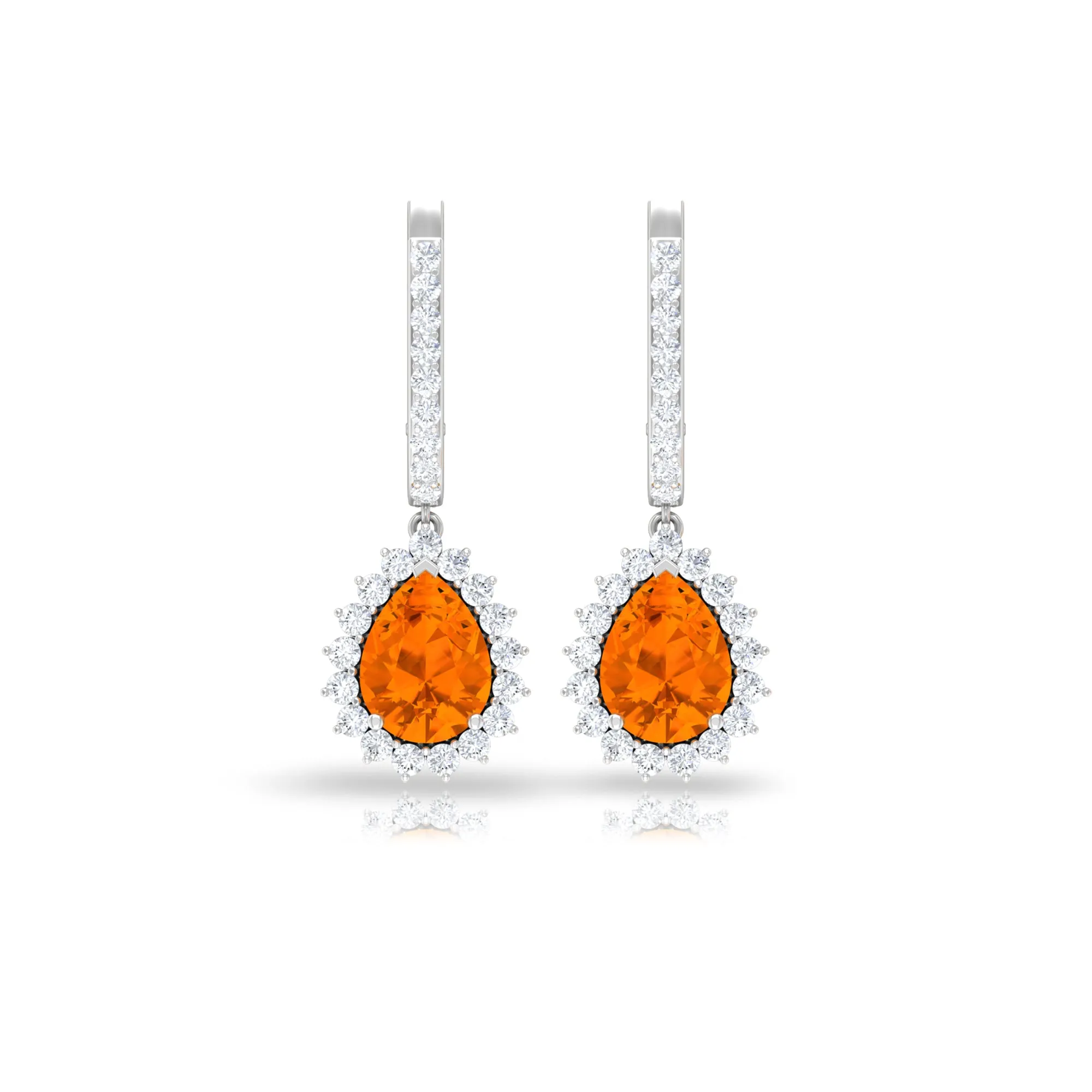 2.50 CT Fire Opal Teardrop Bridal Hoop Earrings with Moissanite