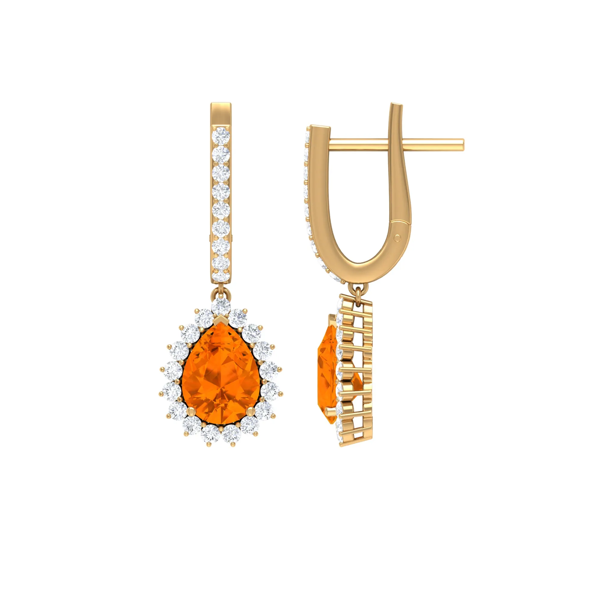 2.50 CT Fire Opal Teardrop Bridal Hoop Earrings with Moissanite