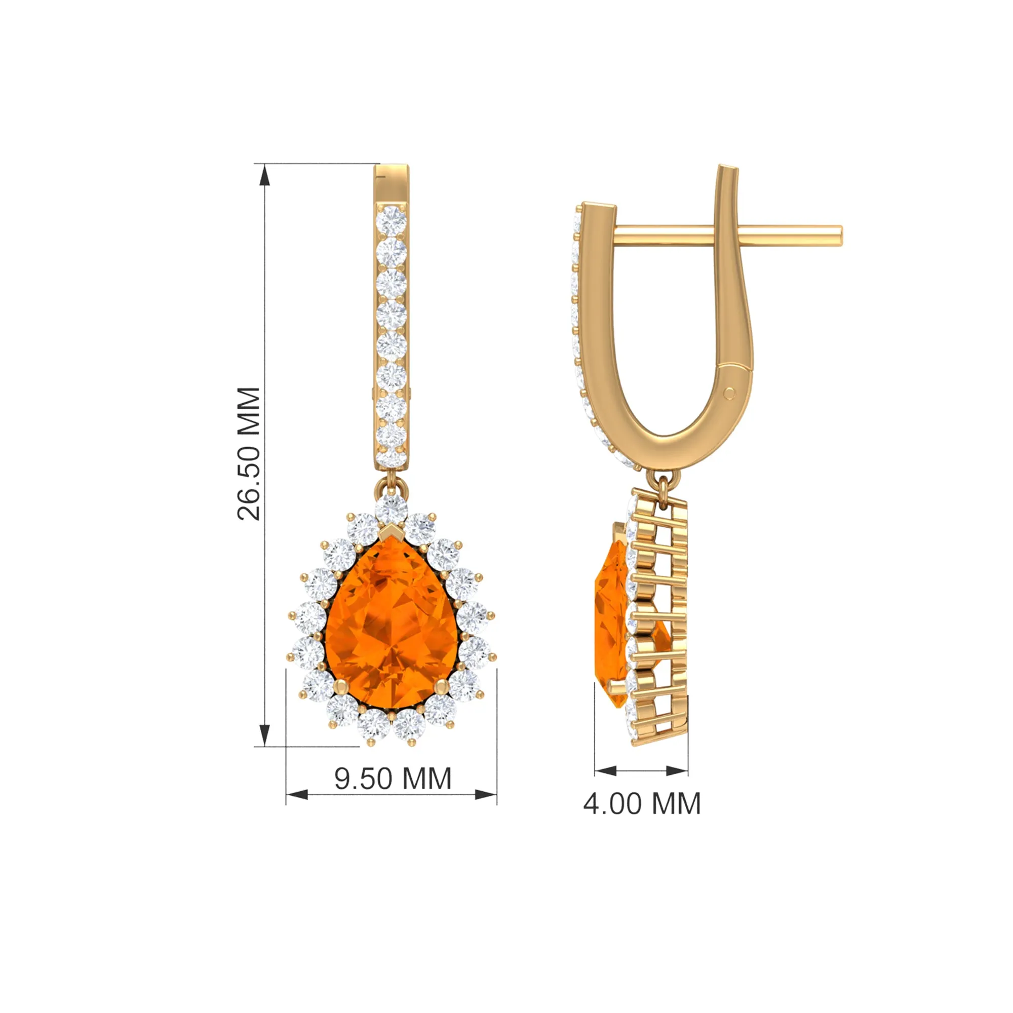2.50 CT Fire Opal Teardrop Bridal Hoop Earrings with Moissanite