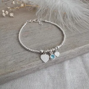 30th Birthday March Birthstone Bracelet, Personalised Initial 30 tag Birthday Gift in Sterling Silver