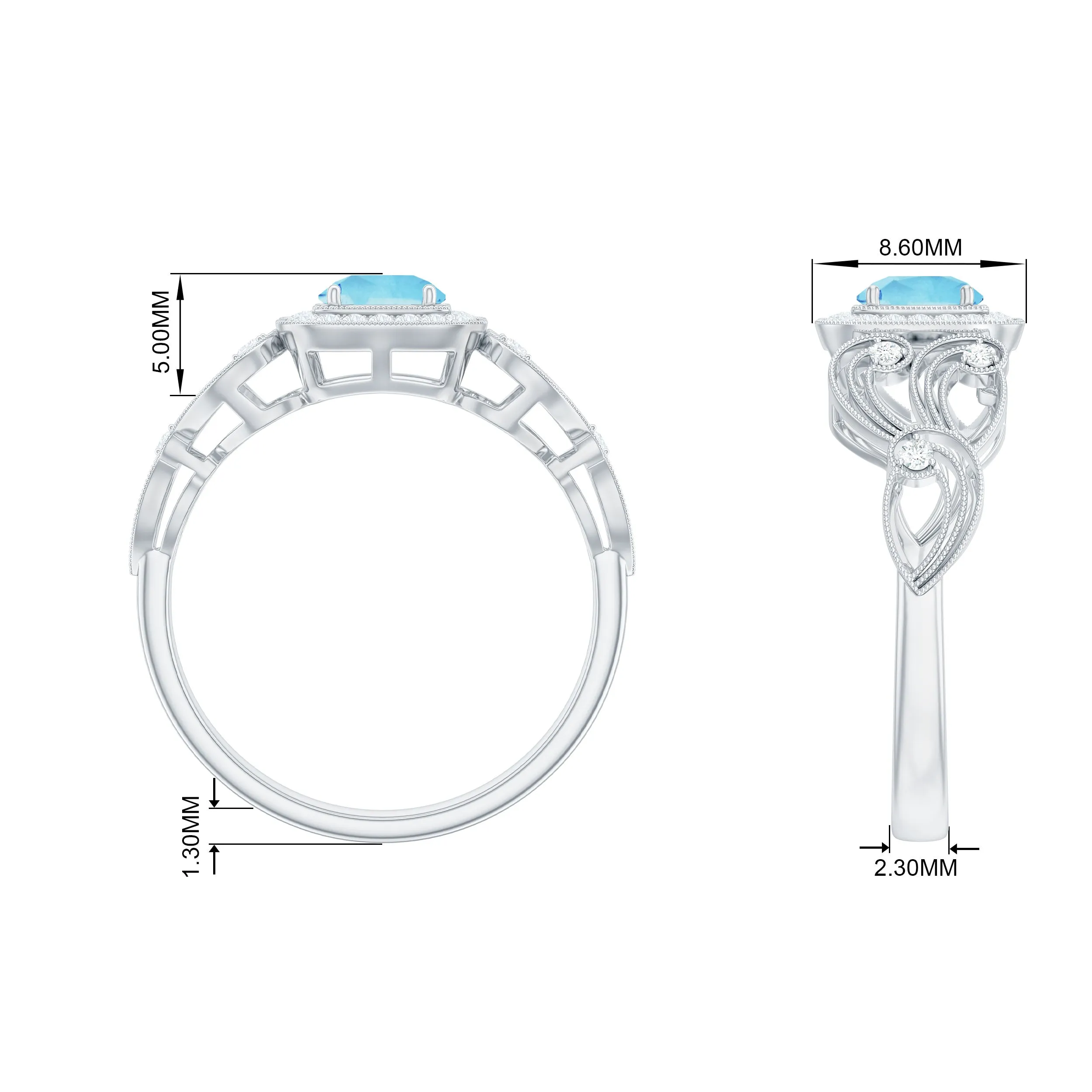 3/4 CT Aquamarine and Diamond Art Deco Engagement Ring with Milgrain Details
