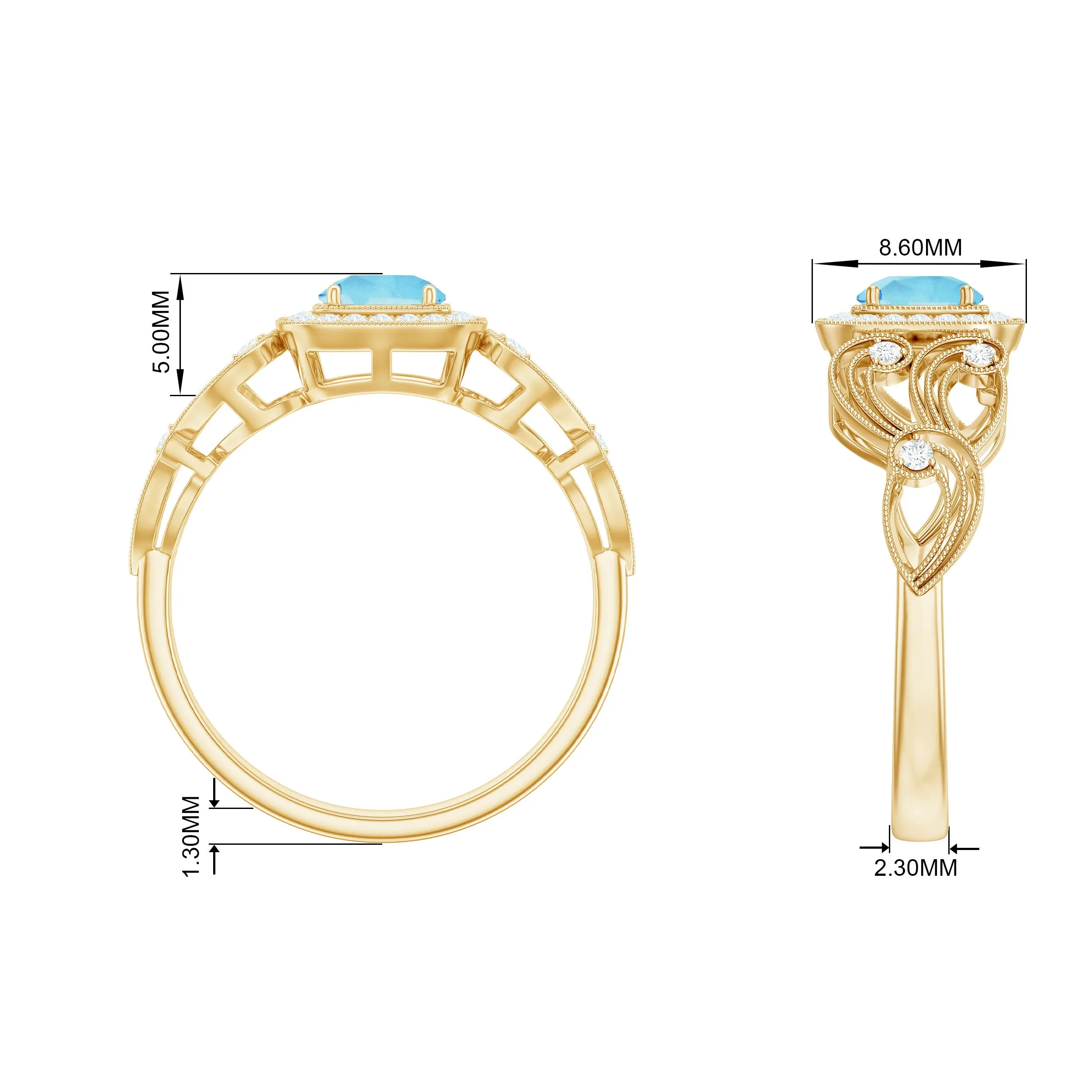 3/4 CT Aquamarine and Diamond Art Deco Engagement Ring with Milgrain Details