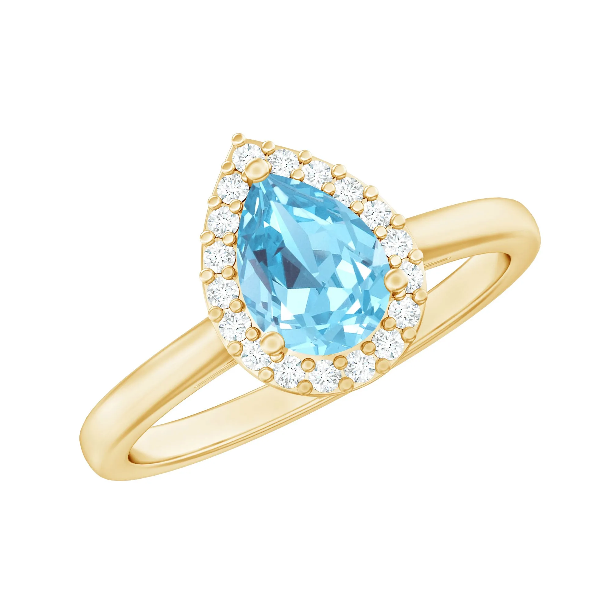 3/4 CT Pear Cut Aquamarine Solitaire Engagement Ring with Diamond Halo