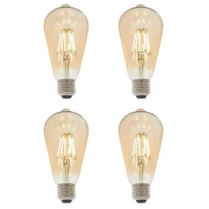 4 X E27 LED Filament Amber Pear Shaped Dimmable 6w Light Bulb