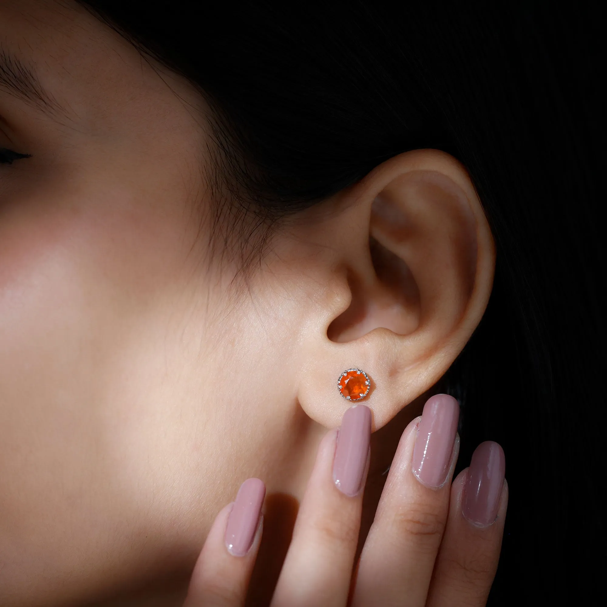 6 MM Fire Opal Solitaire Crown Stud Earrings