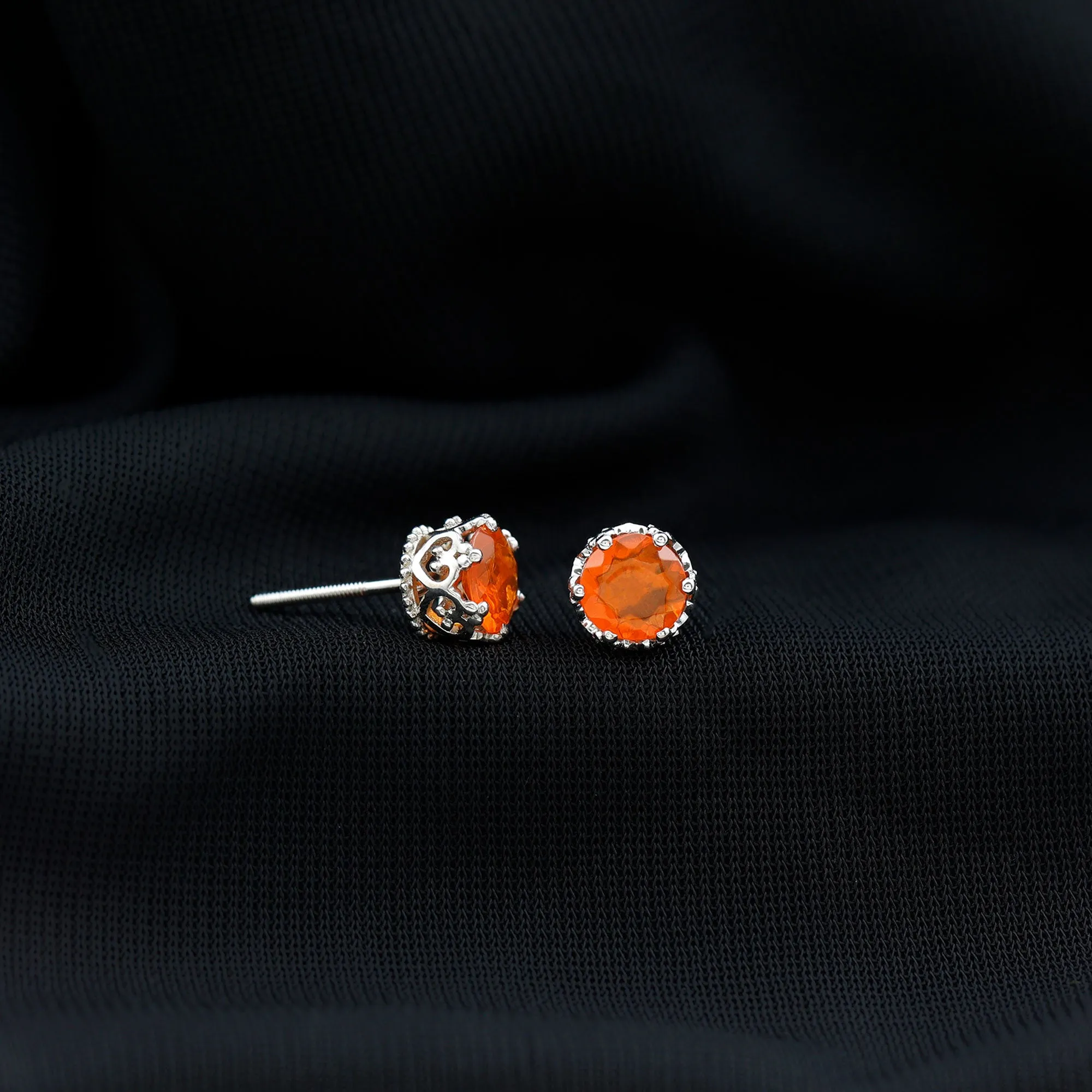 6 MM Fire Opal Solitaire Crown Stud Earrings