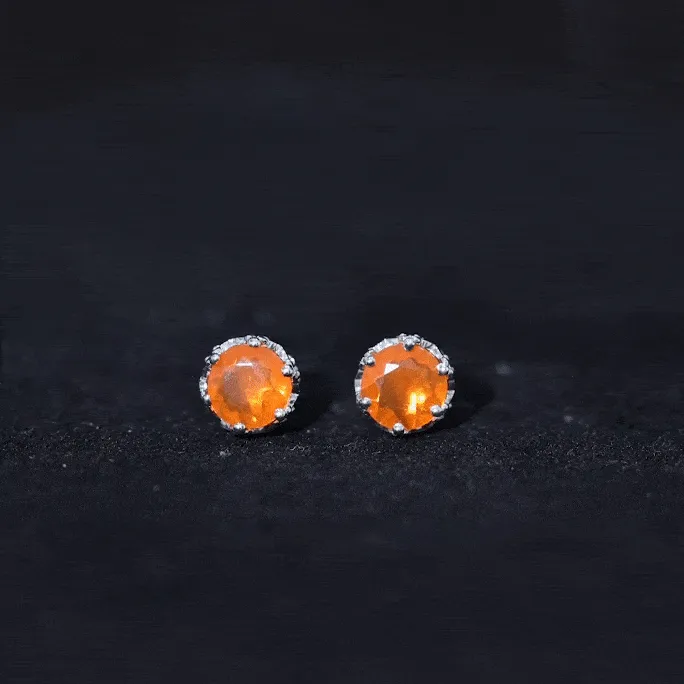 6 MM Fire Opal Solitaire Crown Stud Earrings