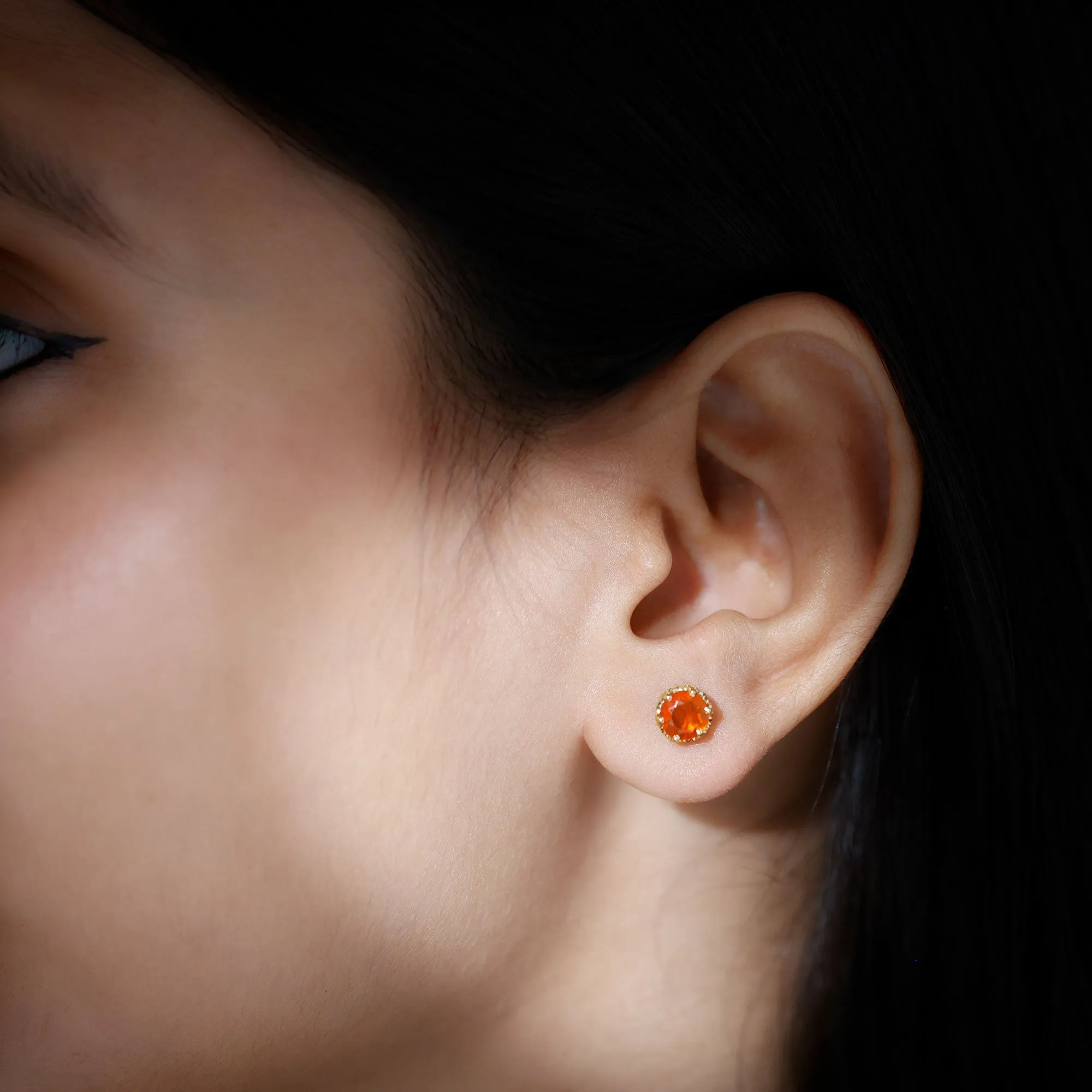 6 MM Fire Opal Solitaire Crown Stud Earrings