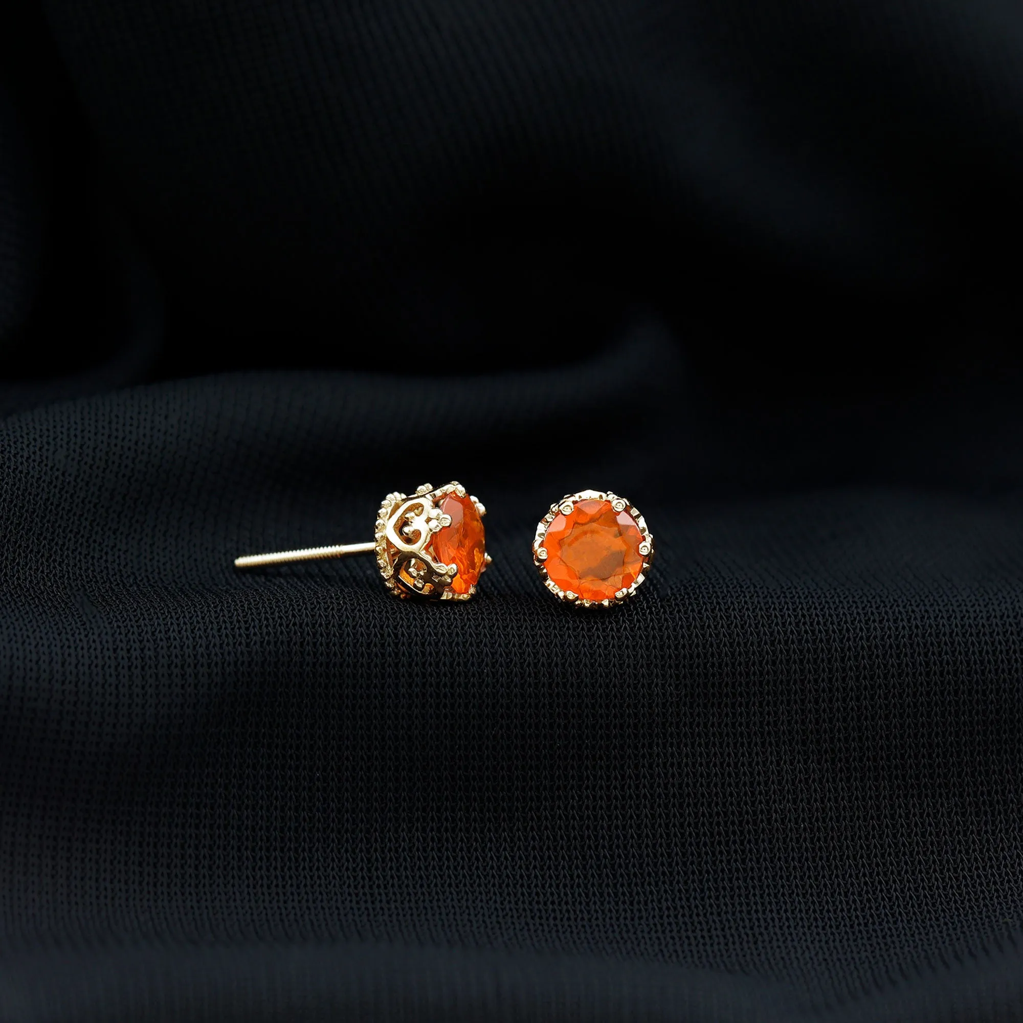 6 MM Fire Opal Solitaire Crown Stud Earrings