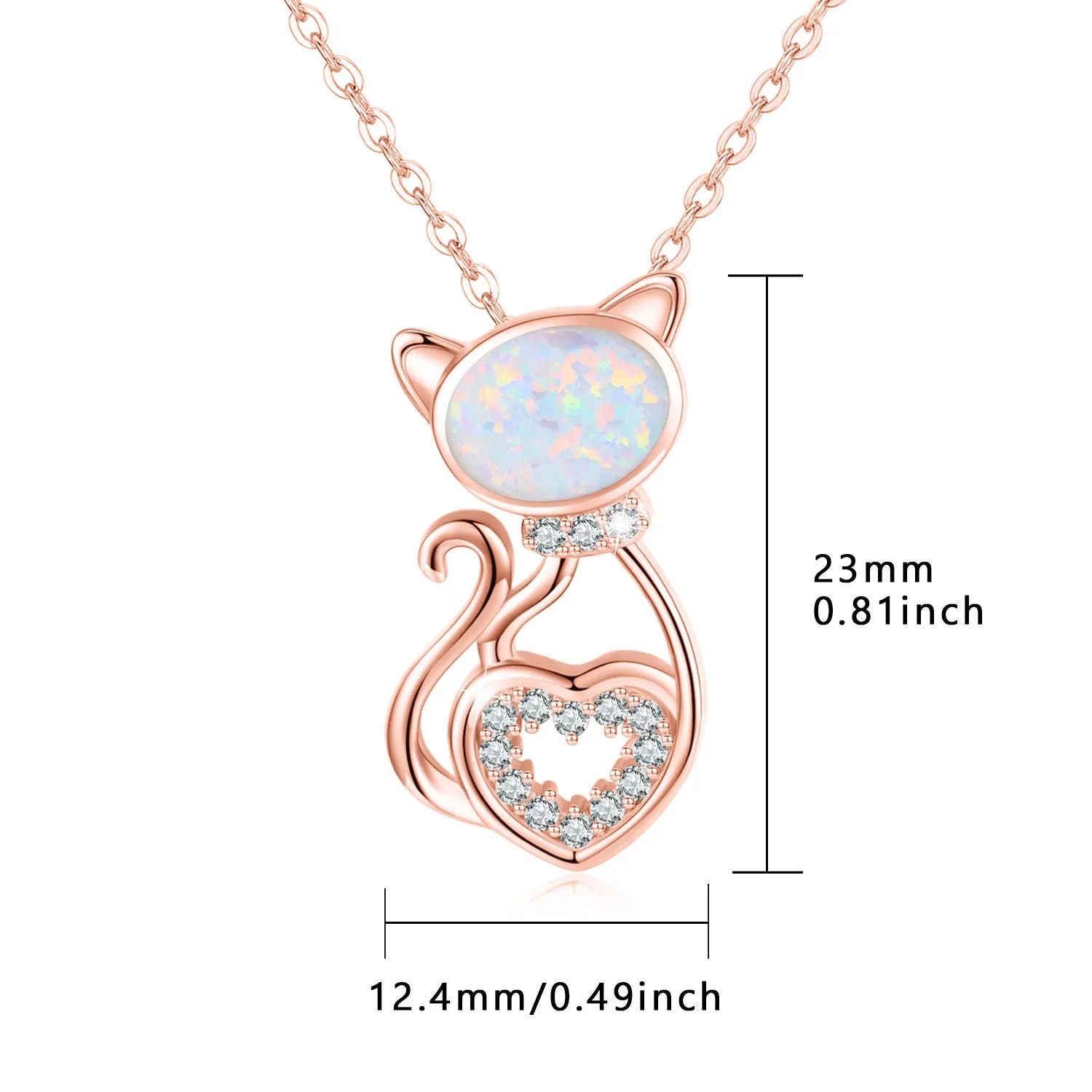 925 Sterling Silver Opal Cat Pendant Necklace
