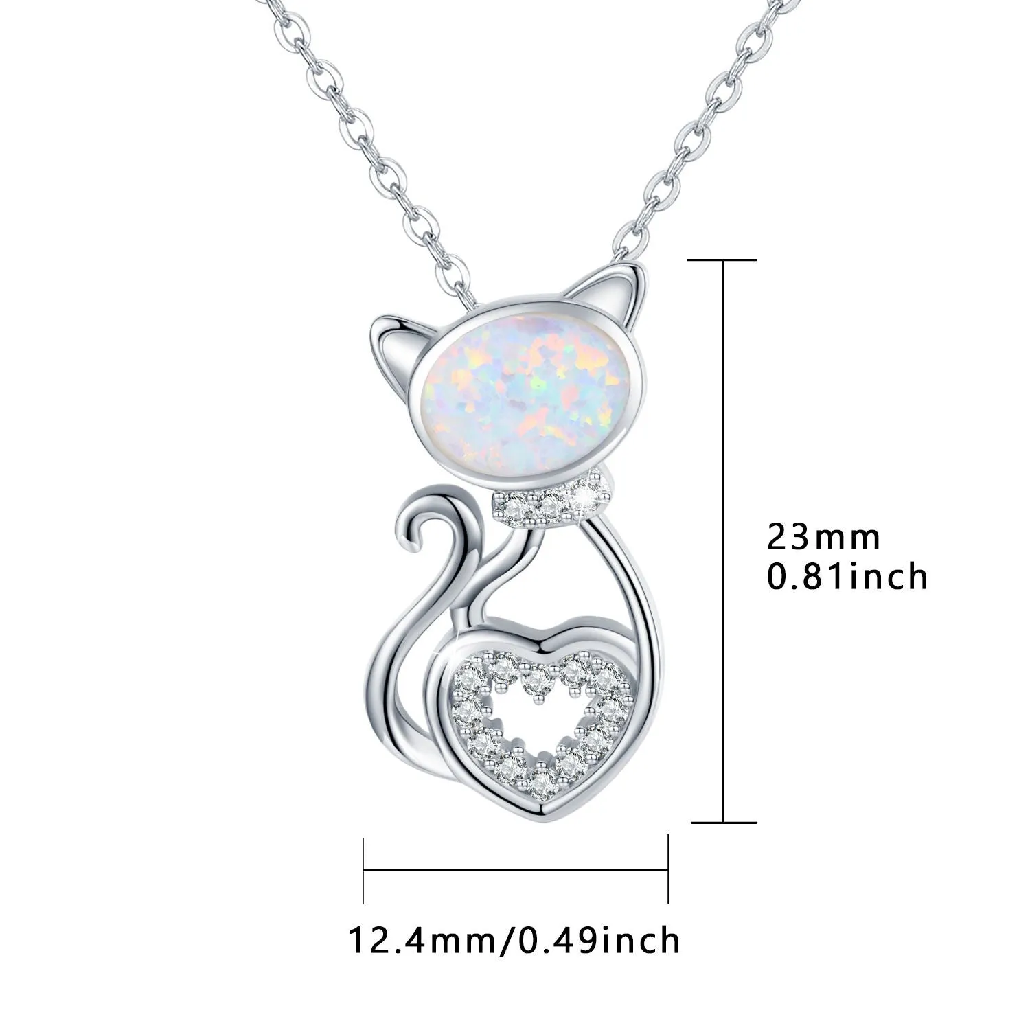 925 Sterling Silver Opal Cat Pendant Necklace
